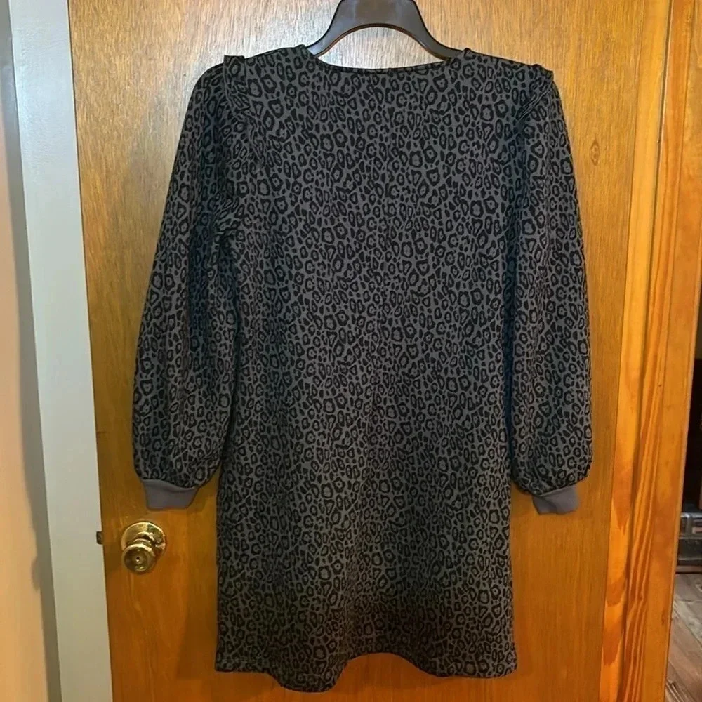 Nine West Fleece Lined Black/Gray Animal Print Sweatshirt Dress Size XL